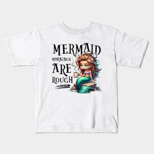 Mermaid Mornings are Rough - Sleepy Mermaid Kids T-Shirt